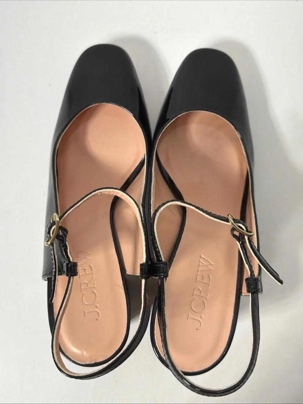 J Crew BLACK PATENT MAISIE ANKLE STRAP BLOCK HEELS Size 7.5 US NWOB